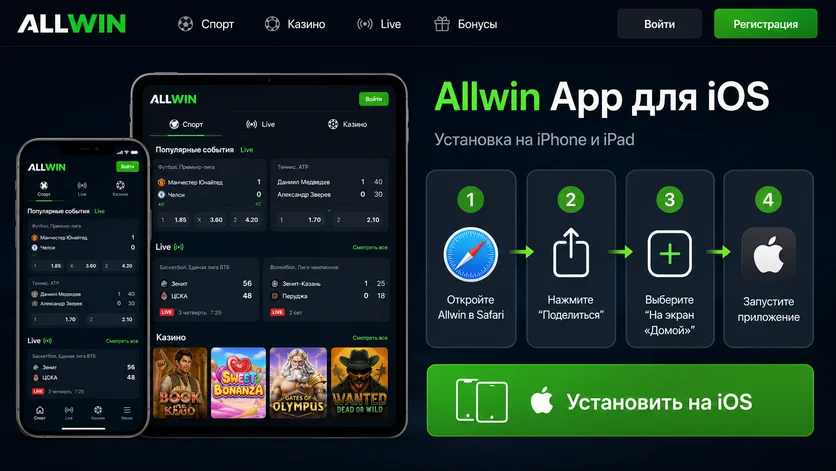 Установка Allwin App на iOS: добавление ярлыка на экран «Домой» iPhone и iPad